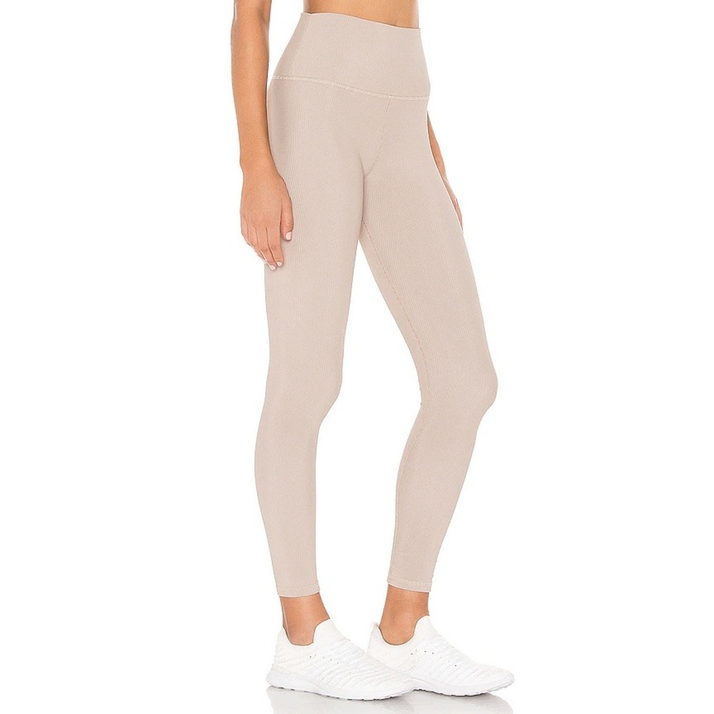 Beach Riot‎ Sport Women's Ribbed High Waisted Shimmer Leggings Beige Athleisure